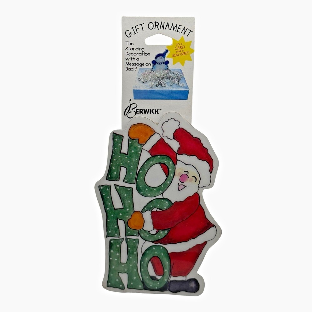 Vintage Berwick Santa HO HO HO Gift Ornament Magnet‎ Card NOS Christmas Décor